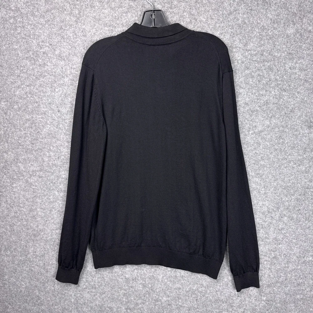 Hugo Boss Polo Sweater XL Black 100% Virgin Wool Long Sleeve Knit Logo